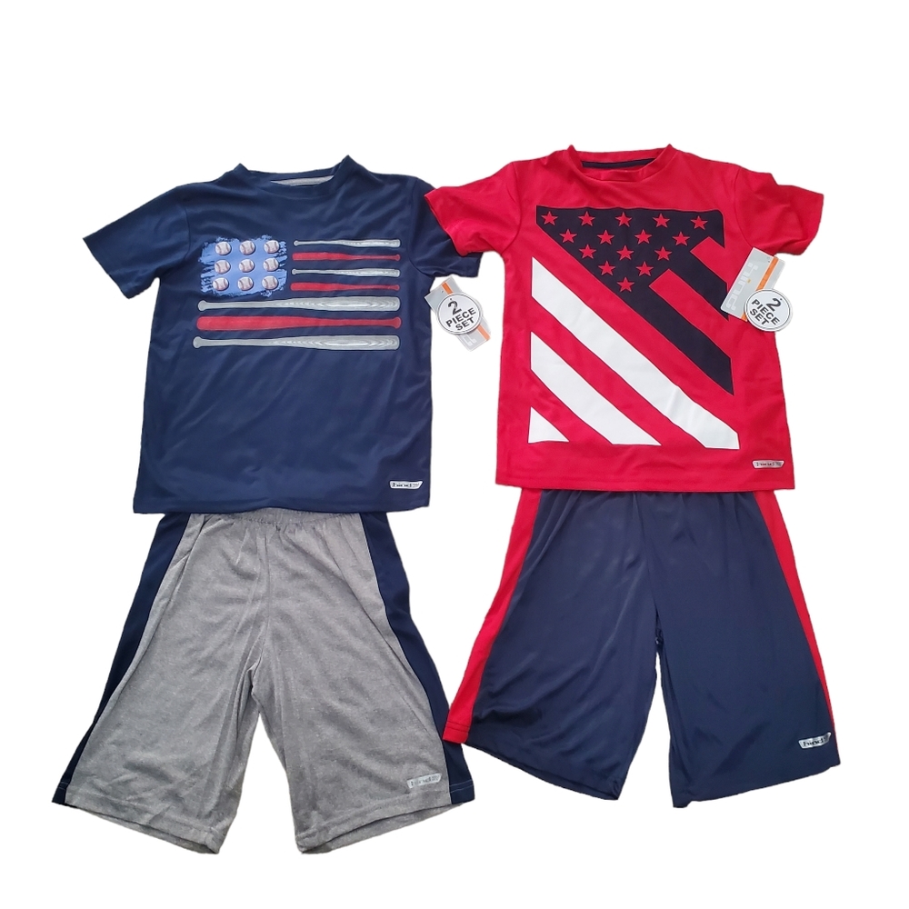 American Flag Baseball Tees and Shorts Hind Lot 2 Piece Set Blue Red Merica
